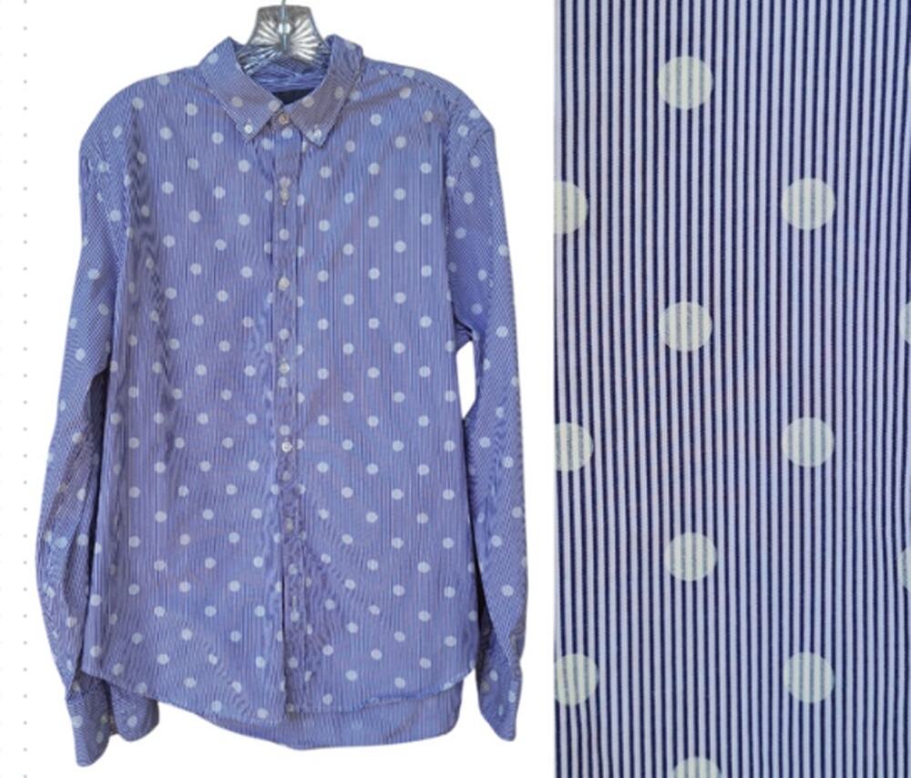 BONOBOS Men Standard Fit 100% Cotton Button Down Shirt Stripes Polka Dots Blue M